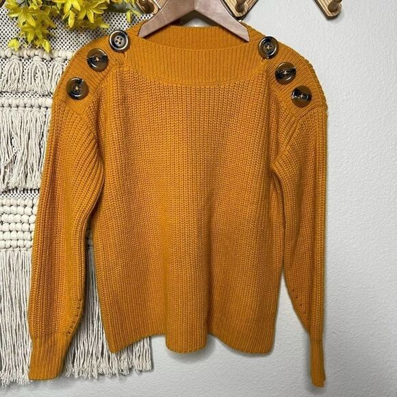 Philosophy Yellow Pullover Boatneck Knit Button Sweater - Picture 1 of 6